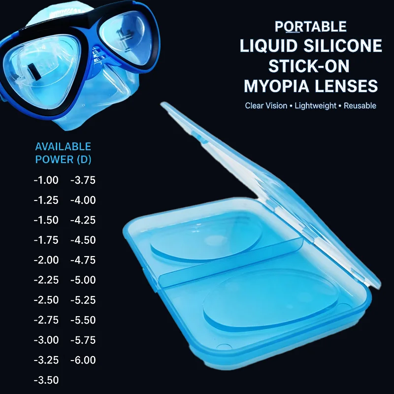 2026 New Stick-on Myopic Lenses Portable Silicone Nearsighted Patch Adhesive Lens Waterproof Vision Correction Insert for Goggle