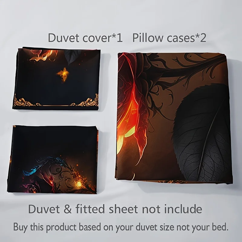 Fashion Aesthetic 3D Rose Print Bedding Set, Soft Comfortable Duvet Cover For Bedroom Guest Room