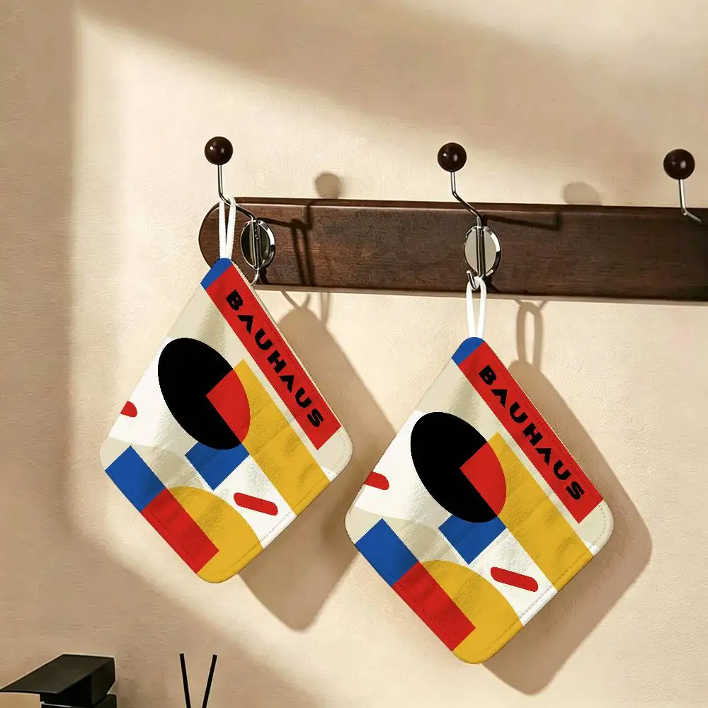 C-Colorful-Bauhaus-Geometric-Exhibition Polyester Cotton Hanging Kitchen Towel, Absorbent Hand Wiping Cloth for Daily Drying