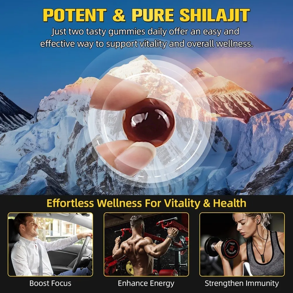 Pure Himalayan Shilajit Gold Gummies 3000mg with 85+ Trace Minerals, Supports Energy Levels, Immune Function, Vitality, 60 CT view 3