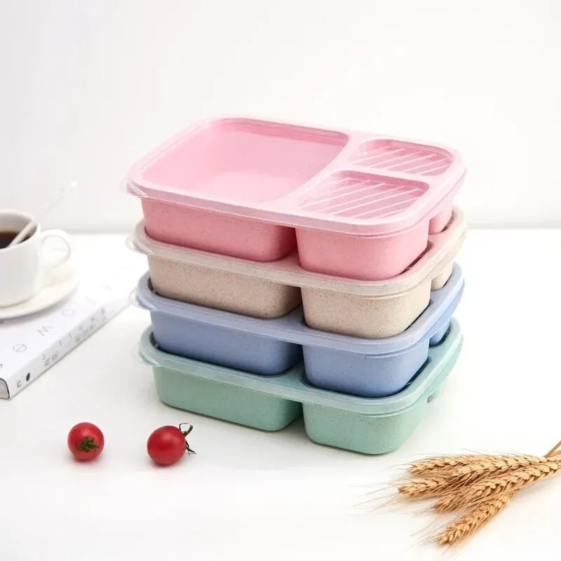 Wheat Straw Lunch Box Divided Into Compartments Insulated Lunch Box With Lid Square Lunch Box Portable Lunch Box