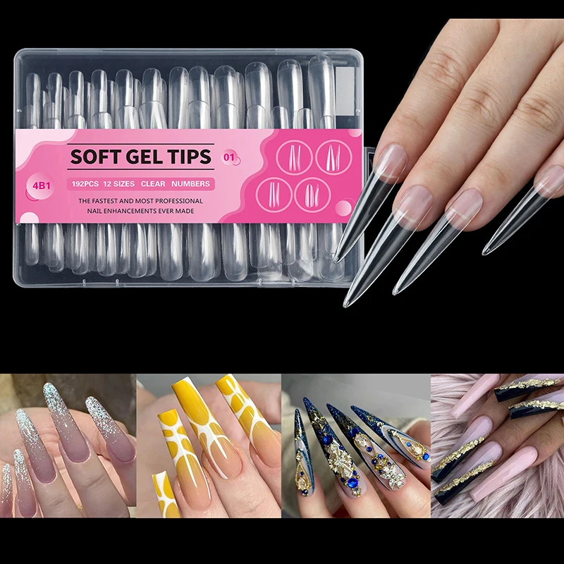 192 Pcs/Box False Nails Super Long Ballerina Nails Press On Nail Full Cover Matte Gel Tips Nail Art Capsule Fake Tips