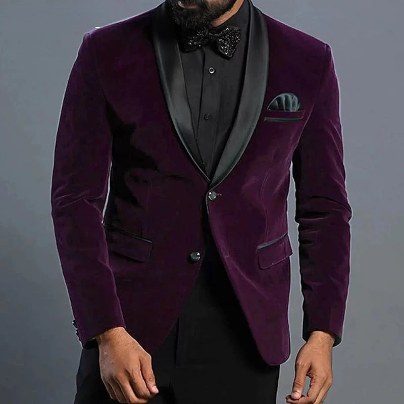 

Purple Velvet Suit Blazer for Men Black Shawl Lapel One Piece Jacket Wedding Groom Tuxedos Slim Fit Costume Homme Mariage 2024