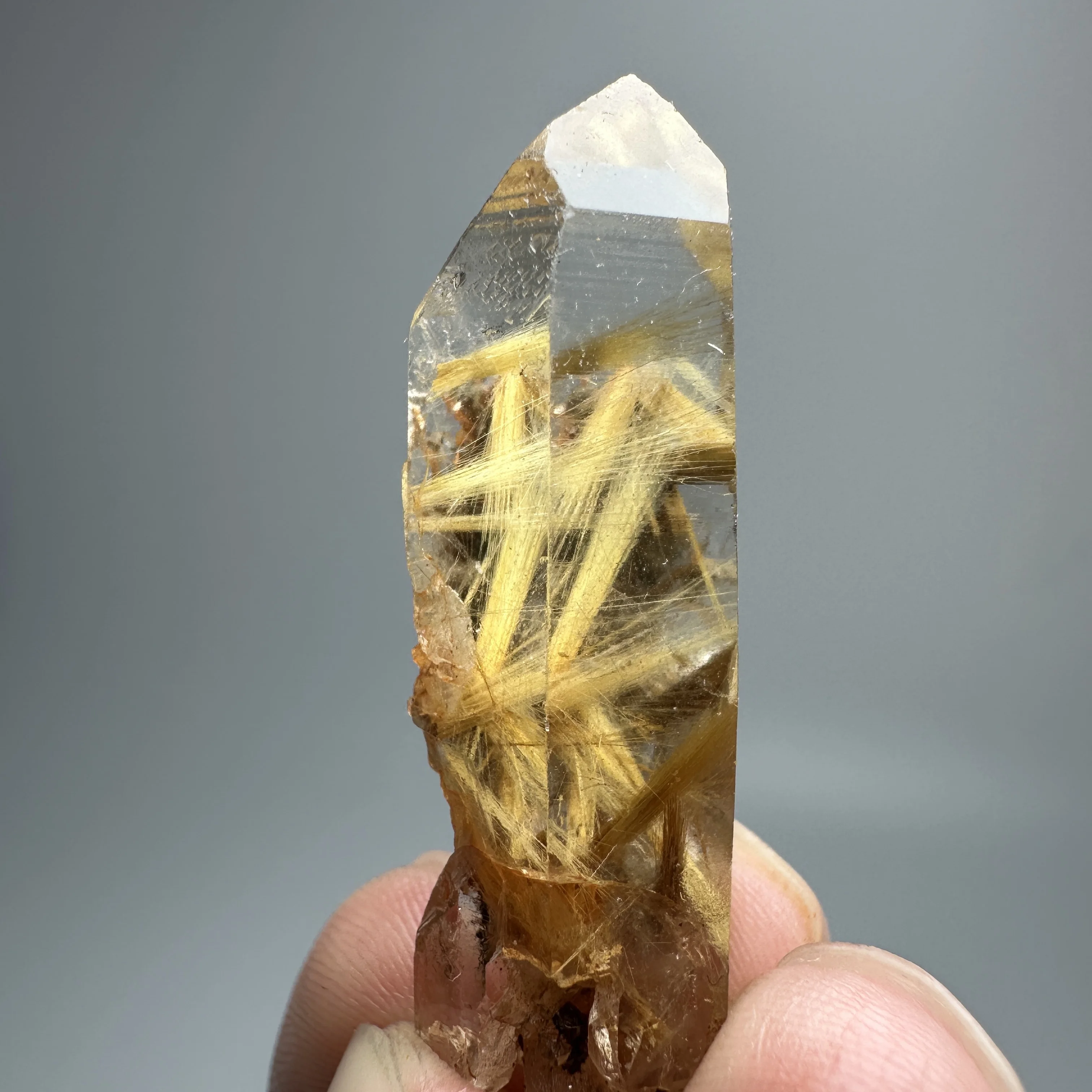

Natural Brazil Gold Rutilated Quartz Hair Crystal and specular hematite symbiosis Mineral Specimen