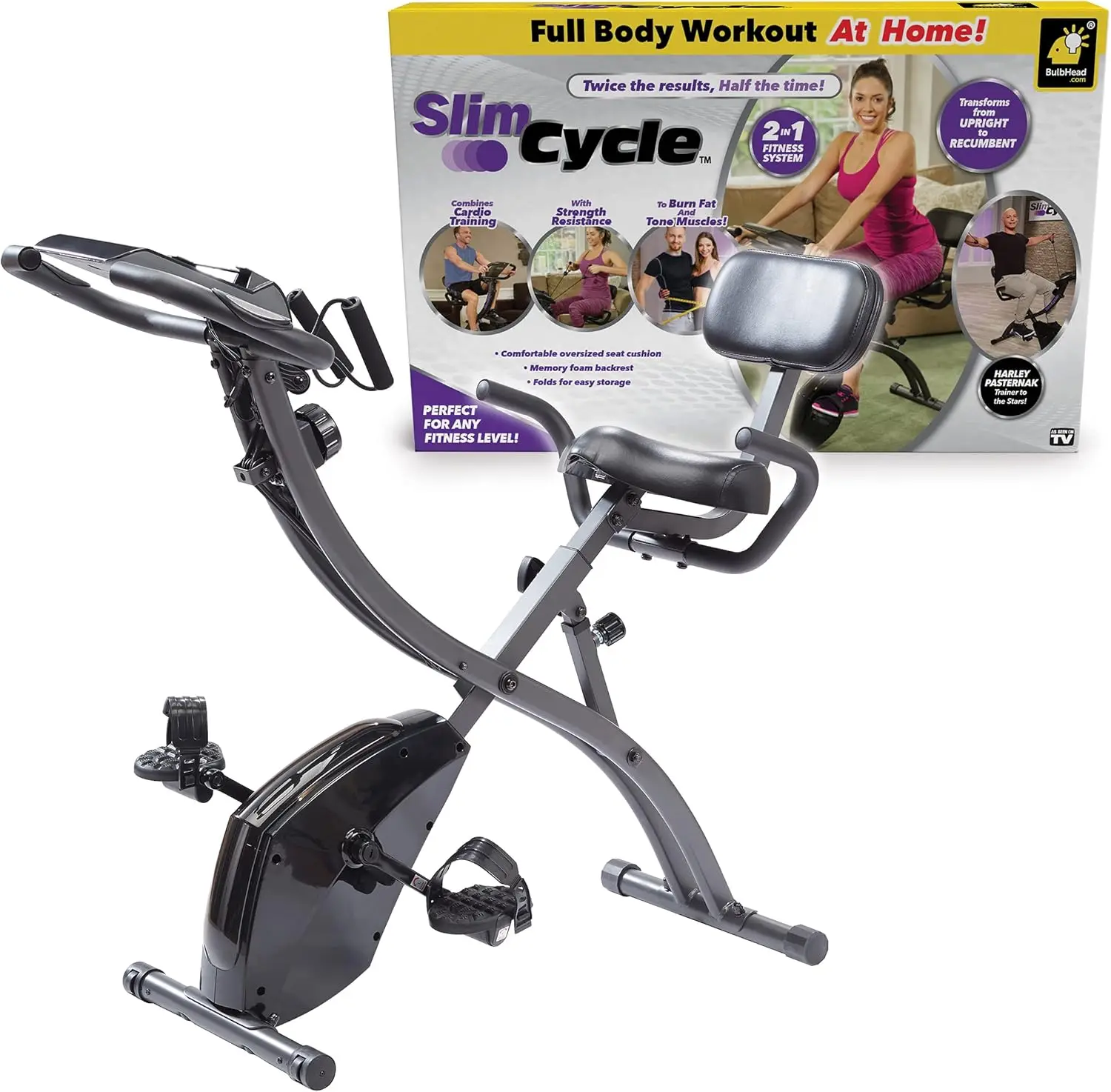 

As Seen On TV Slim Cycle Stationary Bike, Most Comfortable Exercise Machine, Thick, Extra-Wide Seat & Back Support Cush