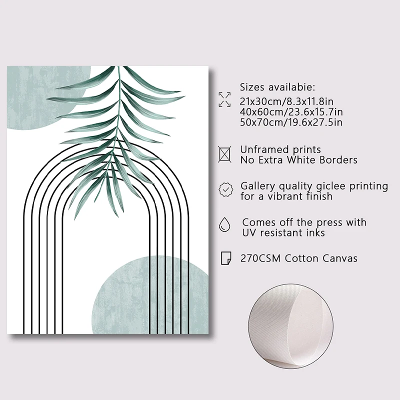 3PCS Frameless Nordic Poster Abstract Line Leaf Geometry Canvas Painting Wall Art Poster Living Room Home Decor Ideal Gift