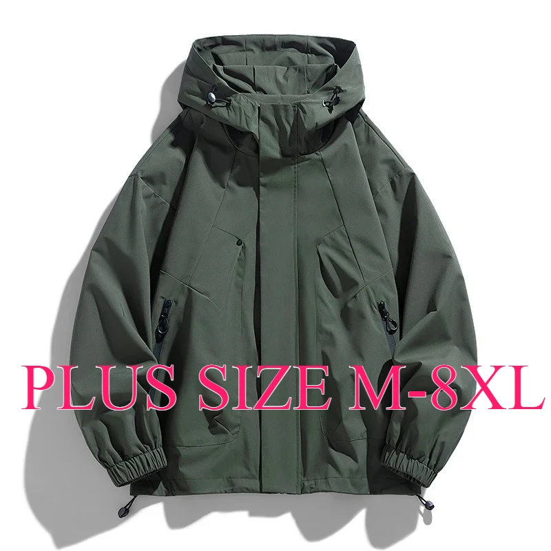 

Men's Jacket Hooded Windbreaker Trench Coats Oversized 6XL 7XL 8XL Plus Size Waterproof Bomber Camping Loose Thin Softshell Coat