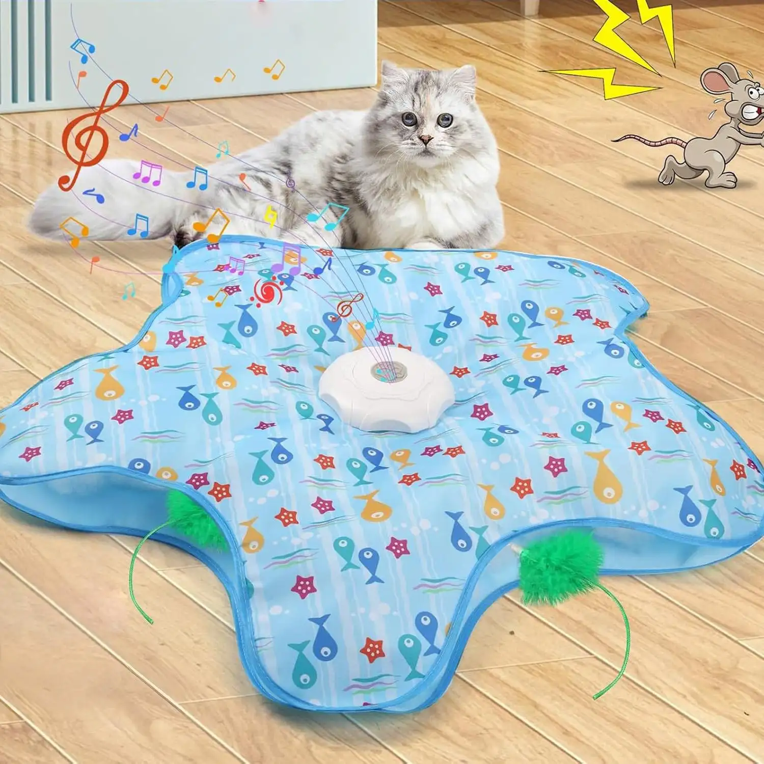 

Interactive Cat Toys Rechargeable,Durable Hide And Seek Cat Toys With Moving Concealed Feathers, Squeaky Sound