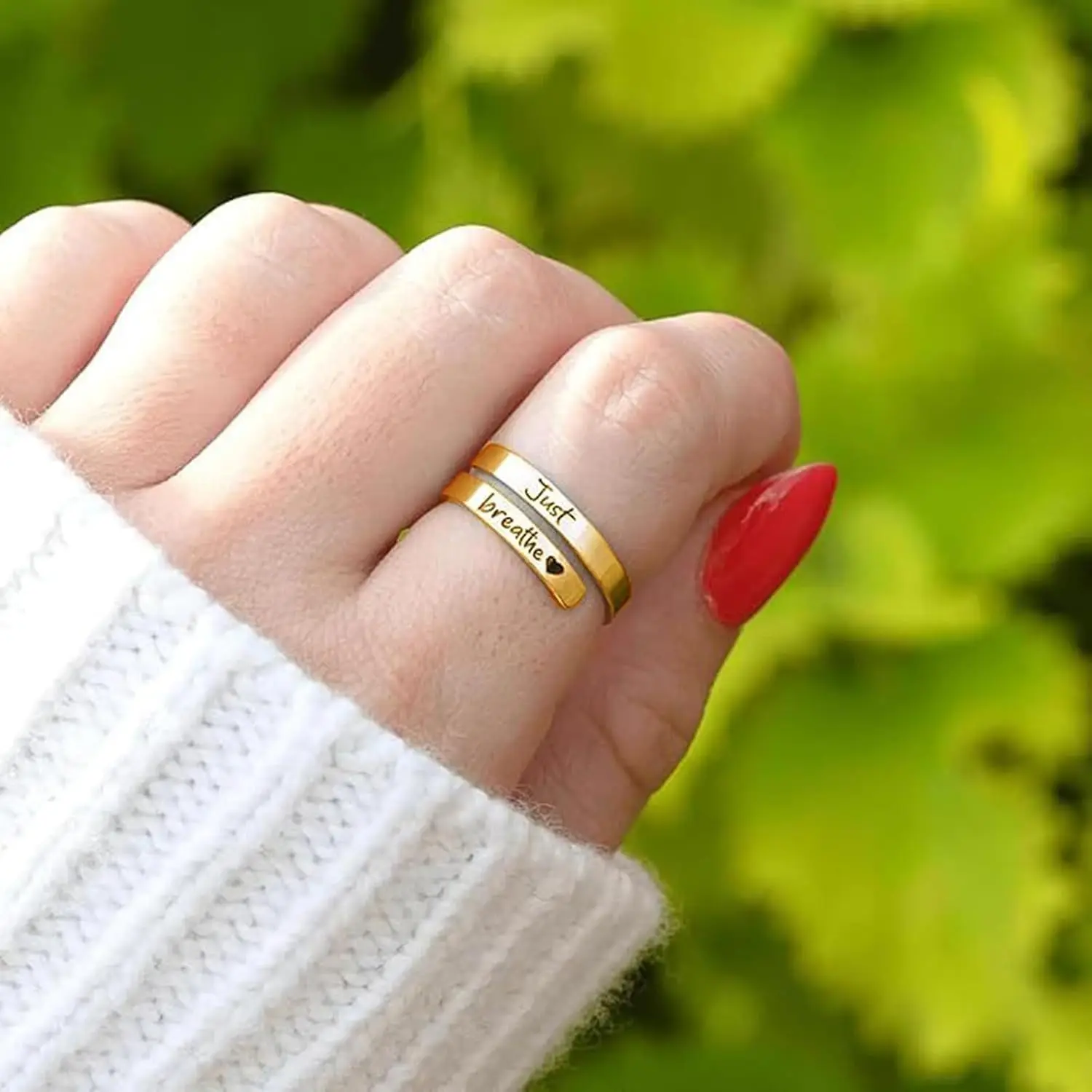 Just Breathe Ring for Women Hope Rings Just Breathe Adjustable Inspirational Ring Heart Ring Spiral Wrap Healing Rings