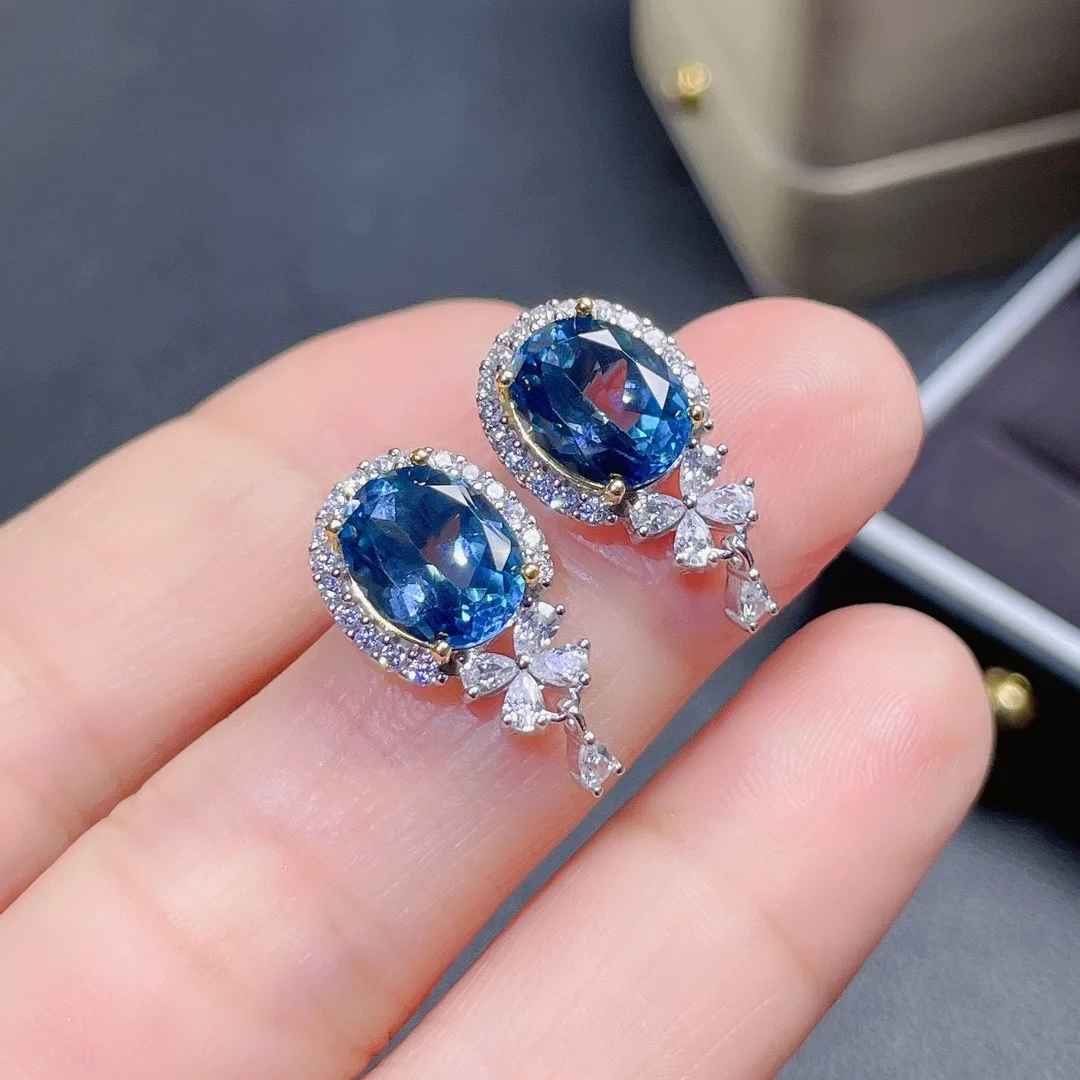 DIY accessories New fashion imitation natural London blue topaz earrings European and American Internet celebrities light luxury