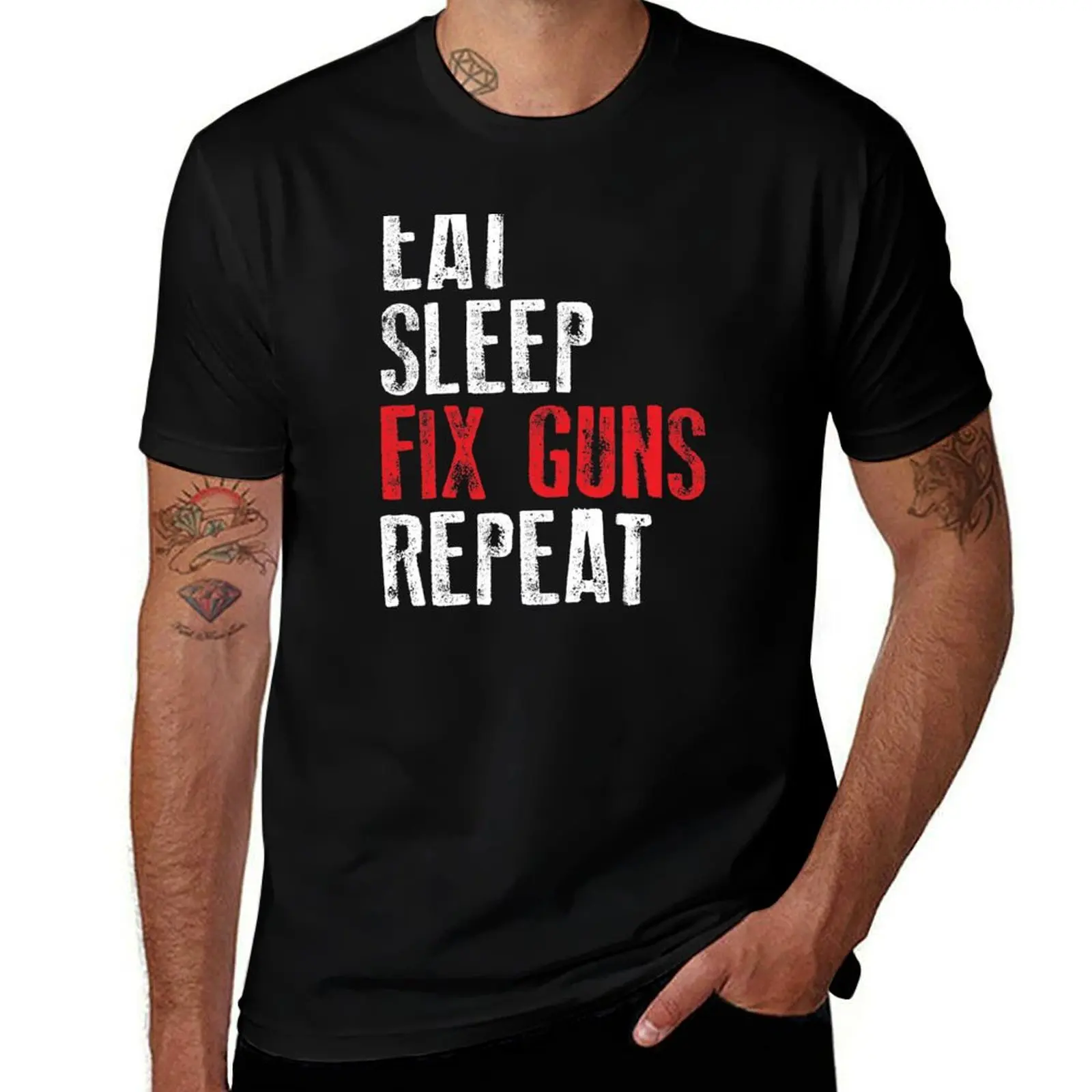 Eat Sleep Fix Guns Repeat Maker Gunsmith design T-Shirt Utility Casual Work T-Shirt