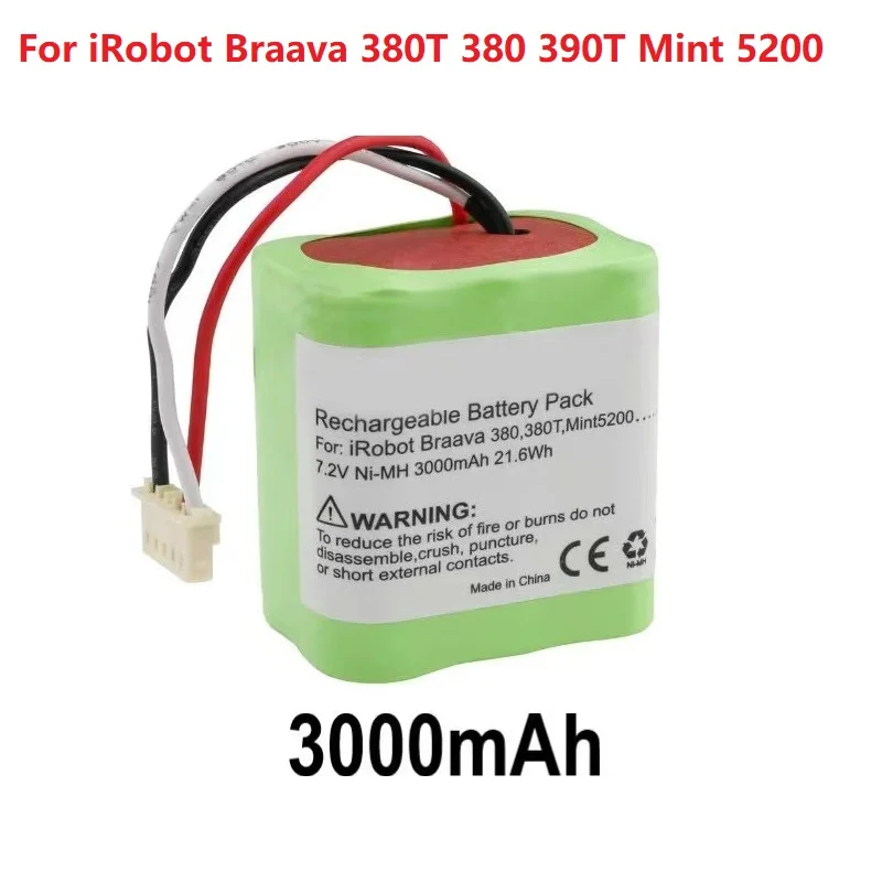 Bateria de aspirador IRobot Braava, 380T, 380, 390T, hortelã, 5200, 5200B, 5200C, 3000mAh, NI-MH, atualizado, Novo