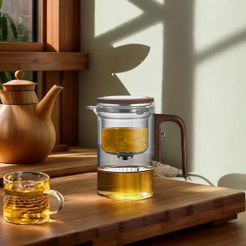 Glass Tea Pot With Infuser 600ml Teapot Water Separation Inner Magnet One Click Switchs Tea Filtration Kettle For Home