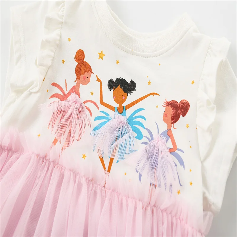 Jumping Meters Dancing Girl Summer Princess Girls Dresses Kids Vestidos Party Birthday Baby Clothing Embroidery Dress Wedding