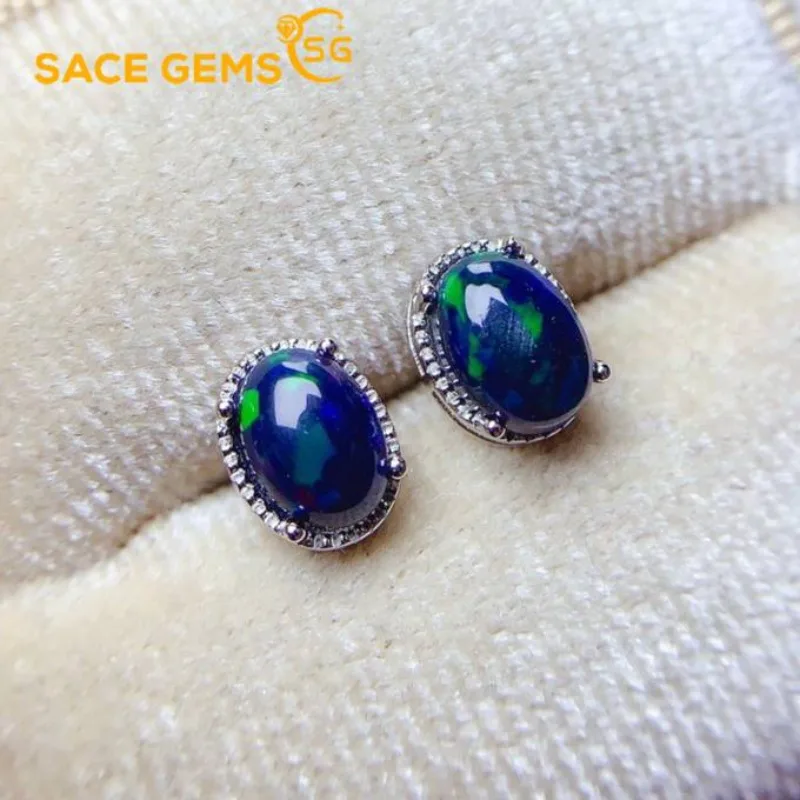 

SACEGEMS модные ювелирные серьги для женщин стерлингового серебра 925 пробы 5*7 мм серьги-гвоздики с натуральным опалом Свадебная вечеринка ювелирные изделия подарок