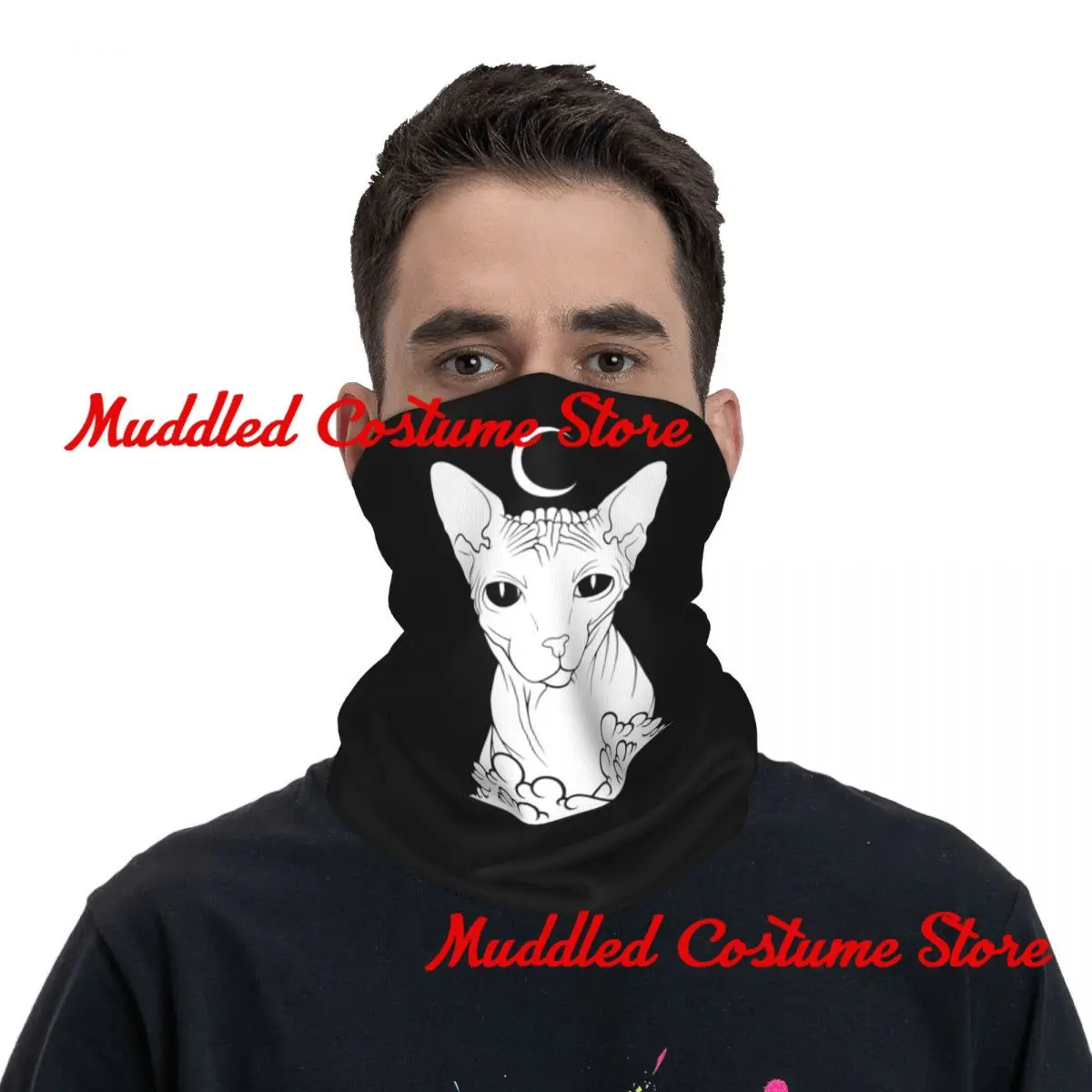 مخصص السحرية الأبيض أبو الهول القط الرقبة الجراب الرجال النساء الأشعة فوق البنفسجية الوجه درع الشتاء بدون شعر هريرة باندانا وشاح للتزلج #4