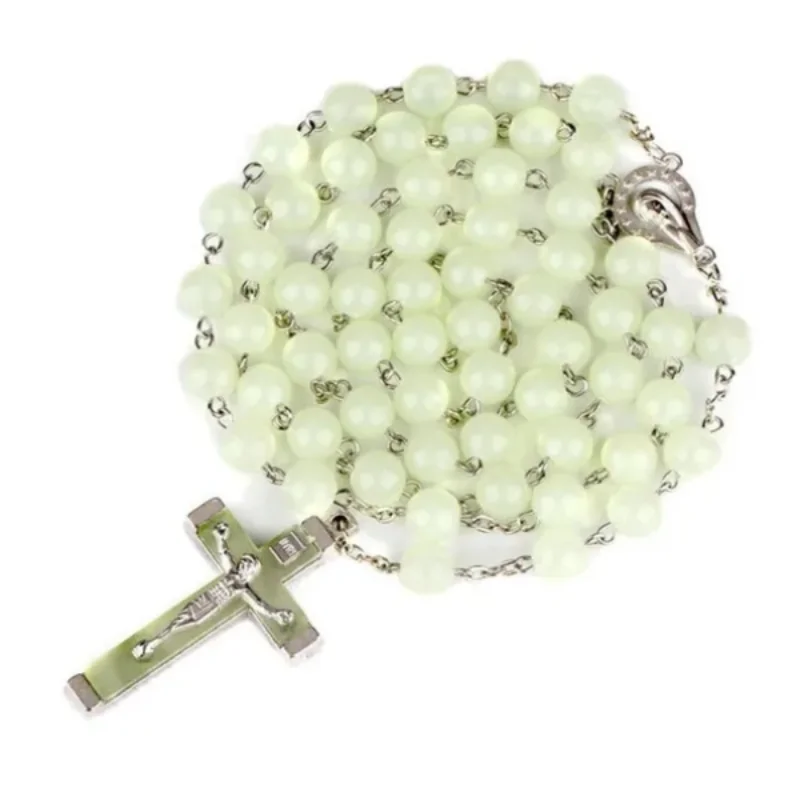 Glow In The Dark Christian Rosary Necklaces for Women Luminous Christian Catholic Cross Rosary Necklace Religion Faith Jewelry