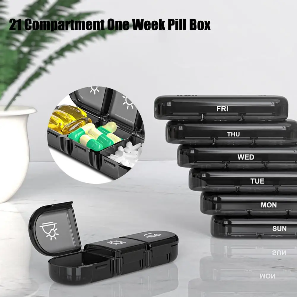 Portable Compartmentalized Pill Box Reusable Eco-Friendly Travel-sized Small Pill Box 21-compartment Capsules Box Pill Box