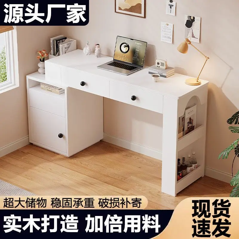 Desk bookshelf integrated table cream wind retractable small apartment bedroom corner computer table home study table