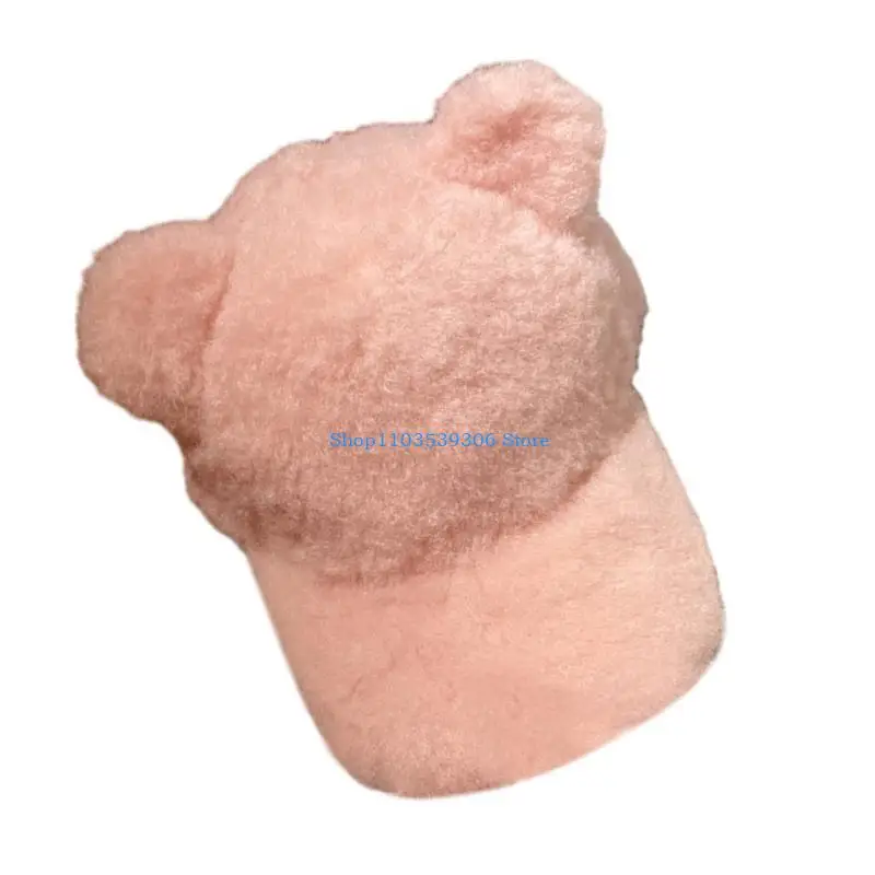 400A Plush Baseball Caps with Bear Ear Decor Adult Duckbill Caps for Harajuku Outdoor Cycling Hiking Hat for Teens Girls