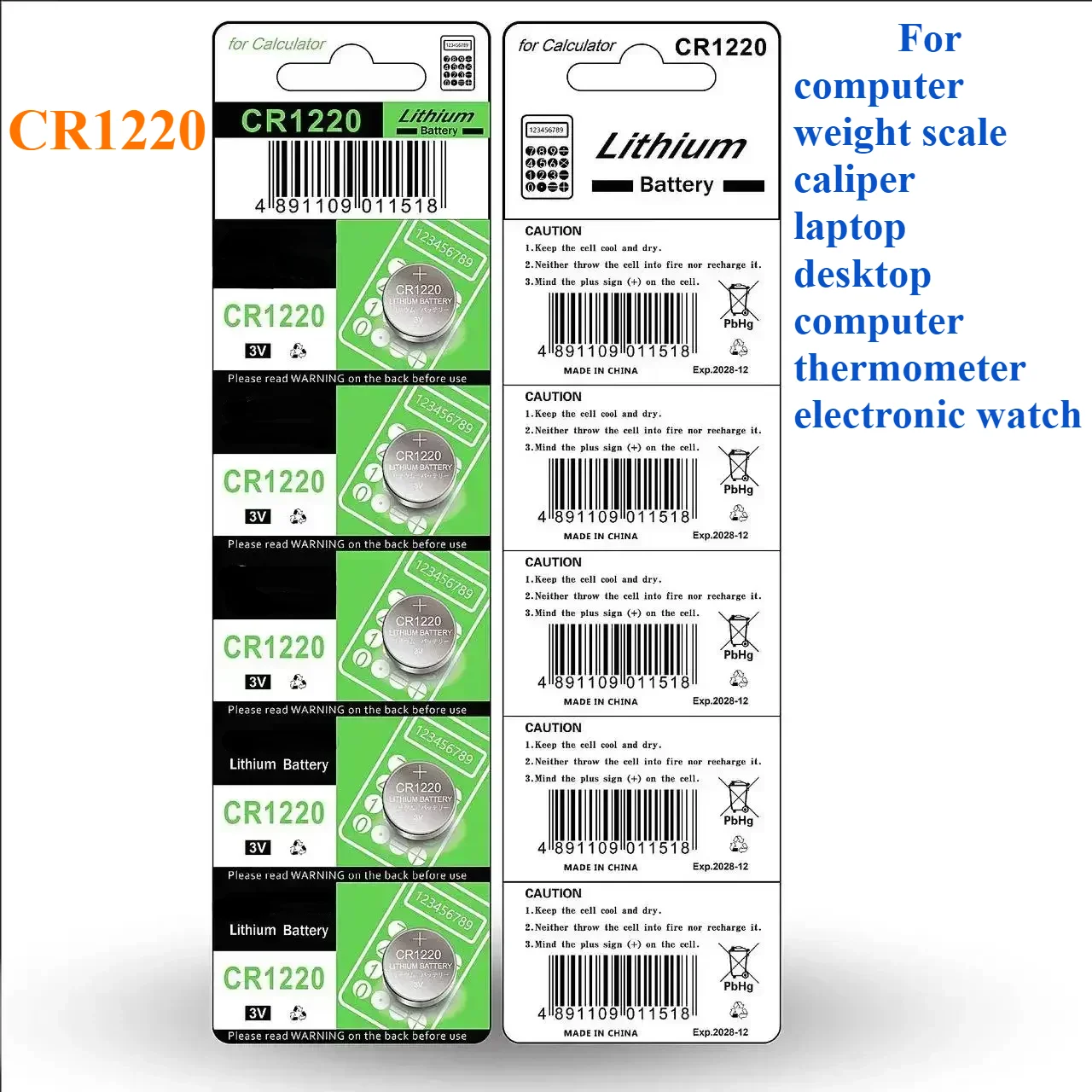 

For computer, weight scale, caliper, laptop, desktop computer, thermometer, electronic watch Button battery CR1220