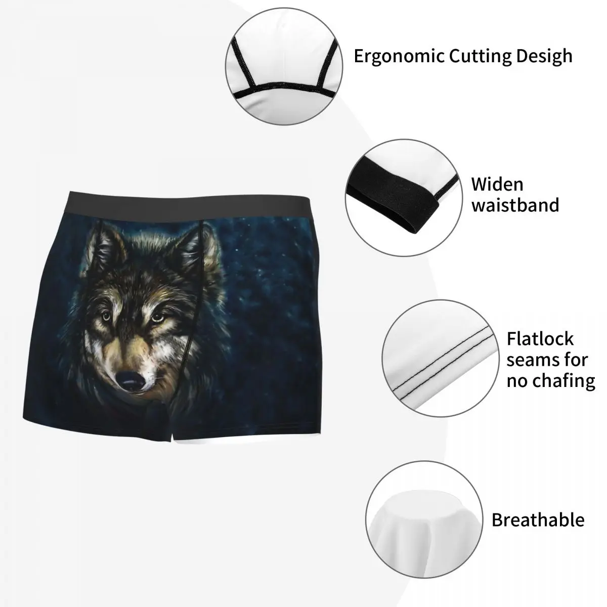 Artistic Face Man\'s Boxer Briefs Underpants Wolf Cruel Rage Looking Dignified And Strong Highly Breathable High Quality Gift