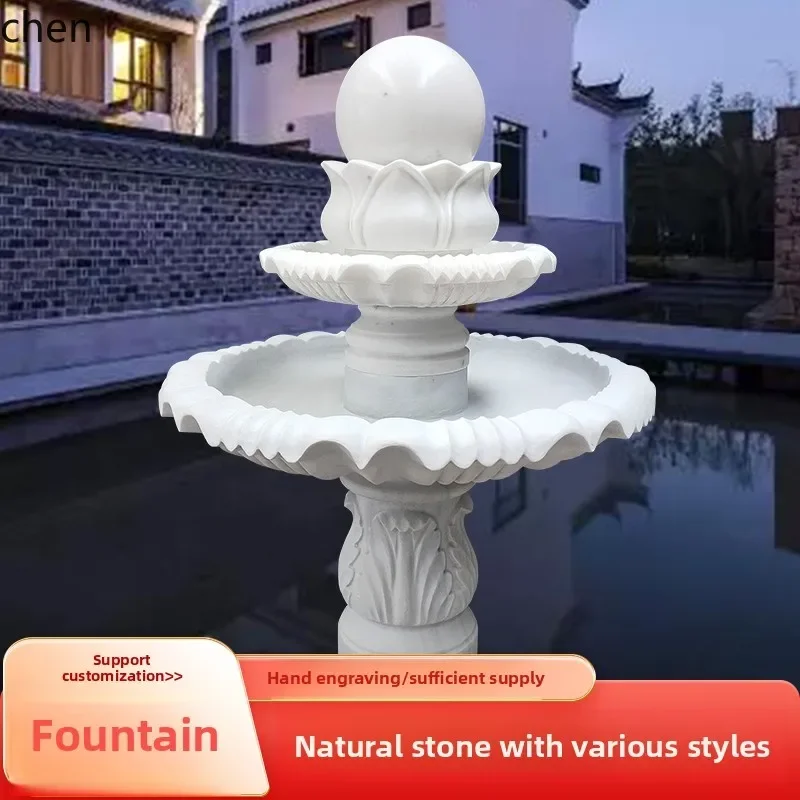 DSAstone fountain marble white jade feng shui ball marble fountain outdoor garden flowing water ornament