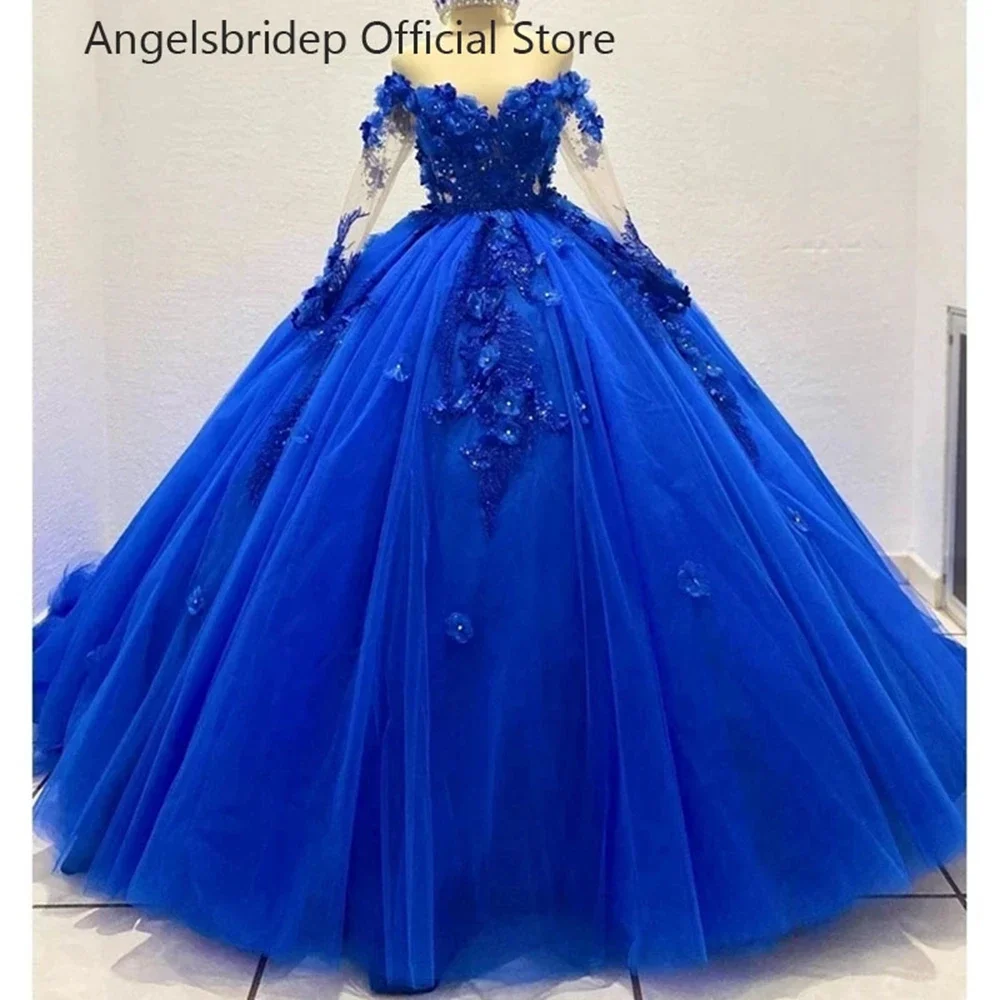 Royal Blue Ball Gown Quinceanera Dresses 3D Flowers Applique Princess Birthday Party Prom Gowns Vestidos De 15 Años