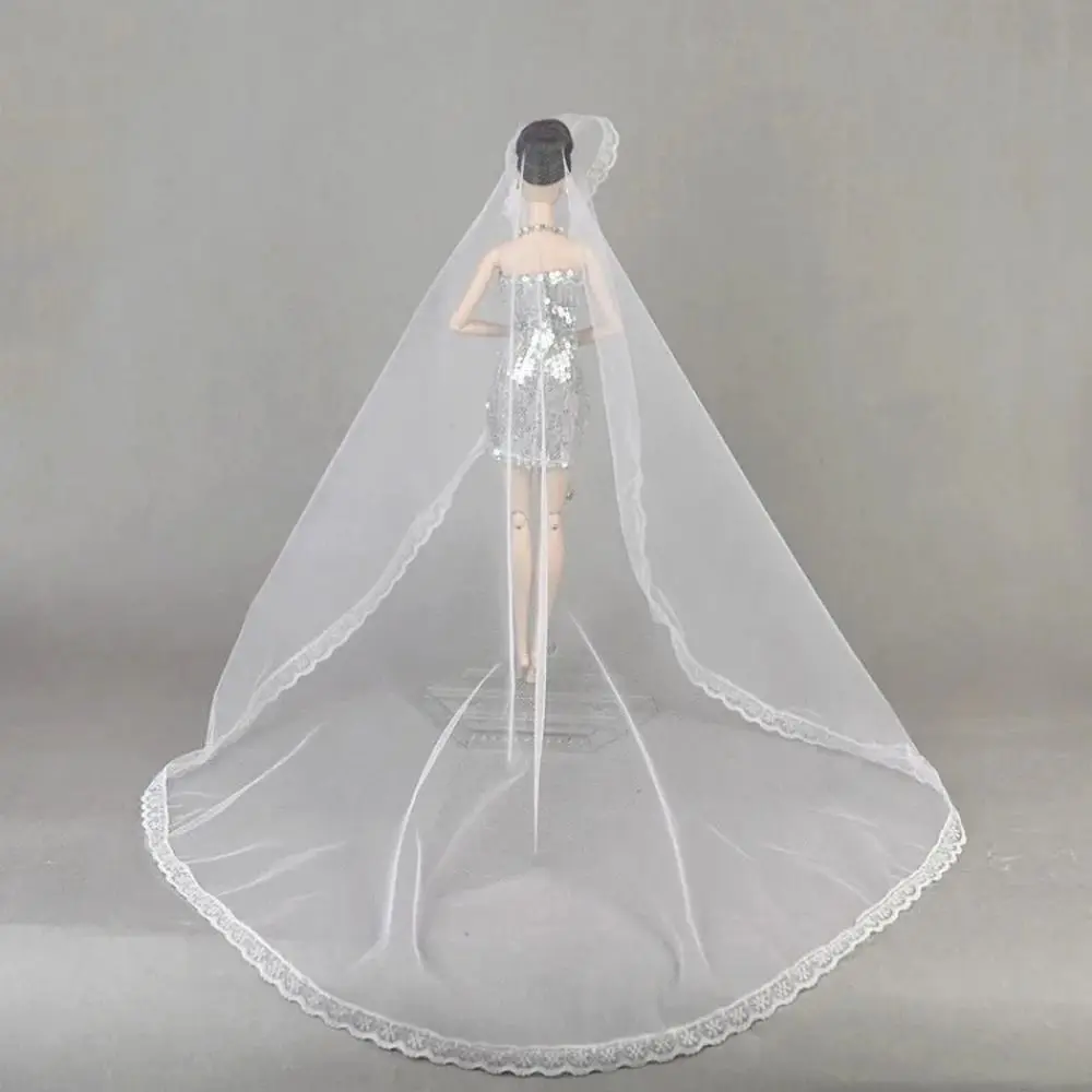 Kopf bedeckung Puppe Schleier Mode weiß Kopfschmuck Puppe Hochzeit Schleier Braut lange Puppe Spitze Schleier bjd