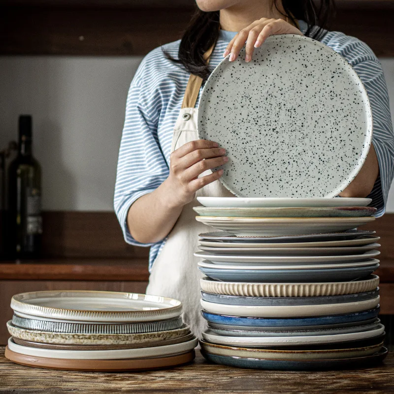 

Large Retro Steak Plate High Quality Ceramic Dinnerware Nordic Style Dish for Home Use