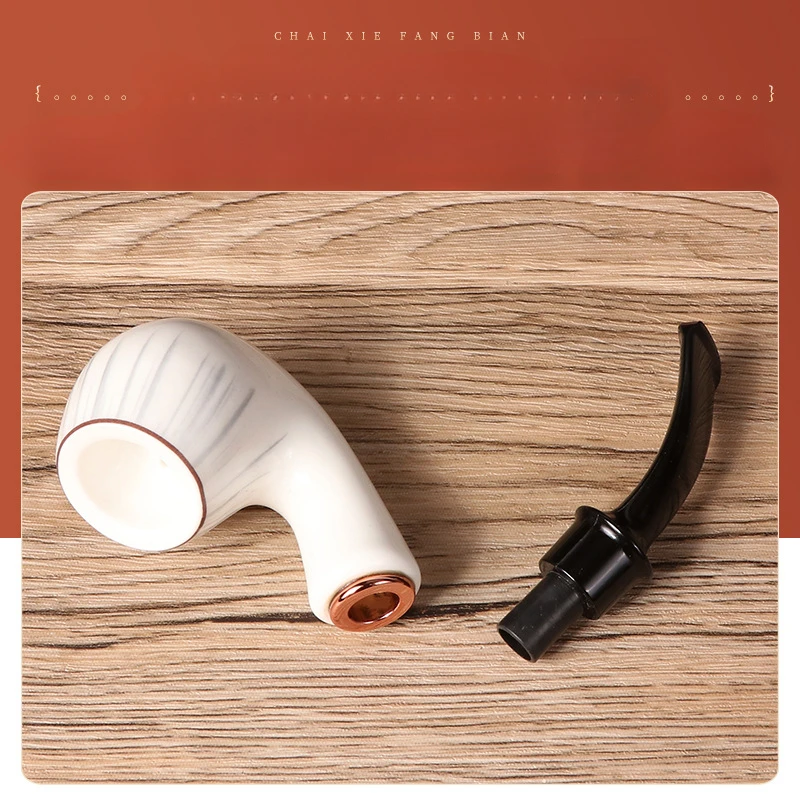9mm Flue Ceramic Bent Smoking Pipe Portable and Washable Pipe With Built-In Filter Element