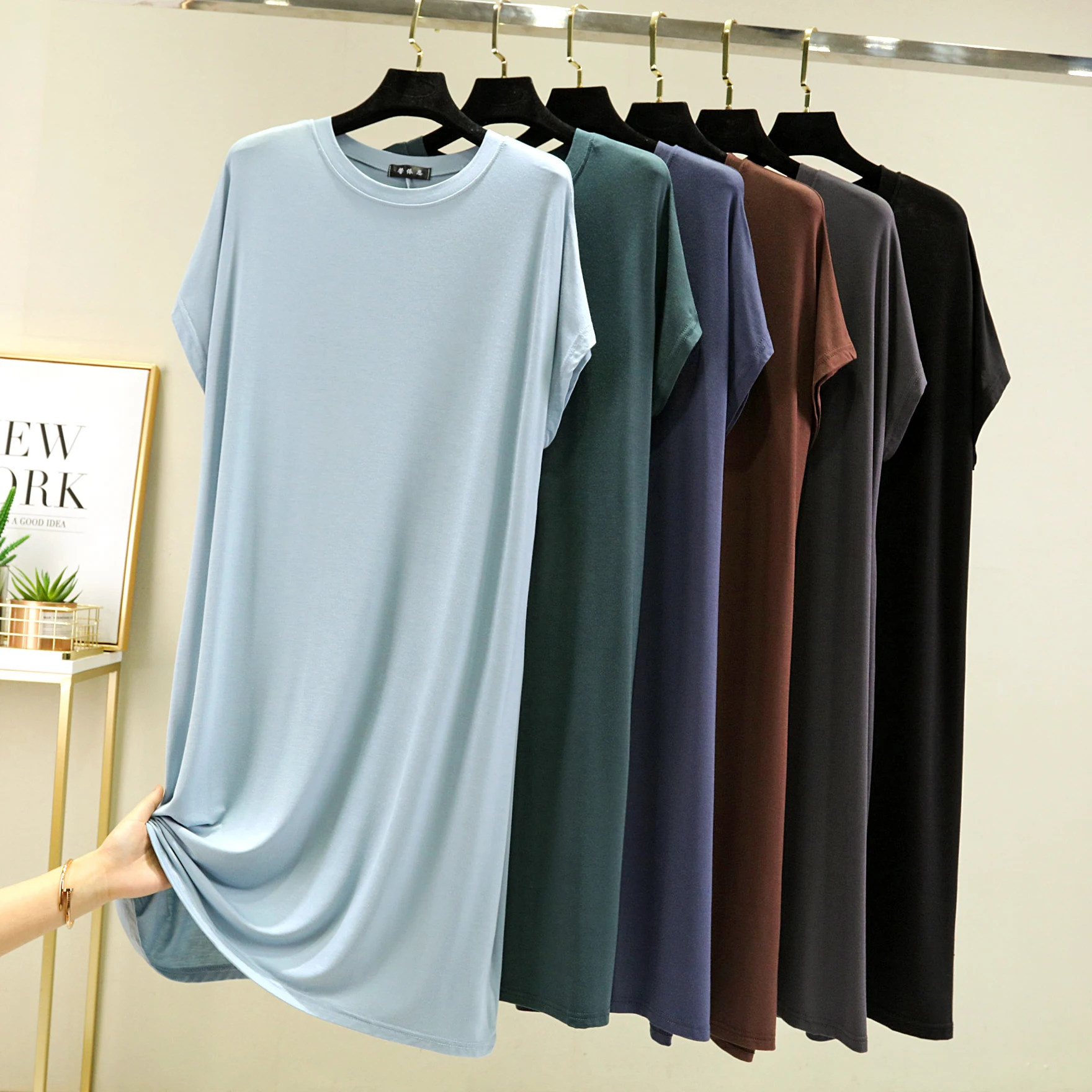 Slimming Effect Modal round Neck Sleep Dress Women Summer Loose Casual Thin Dress plus Size Home Wear Lightweight Long Dress