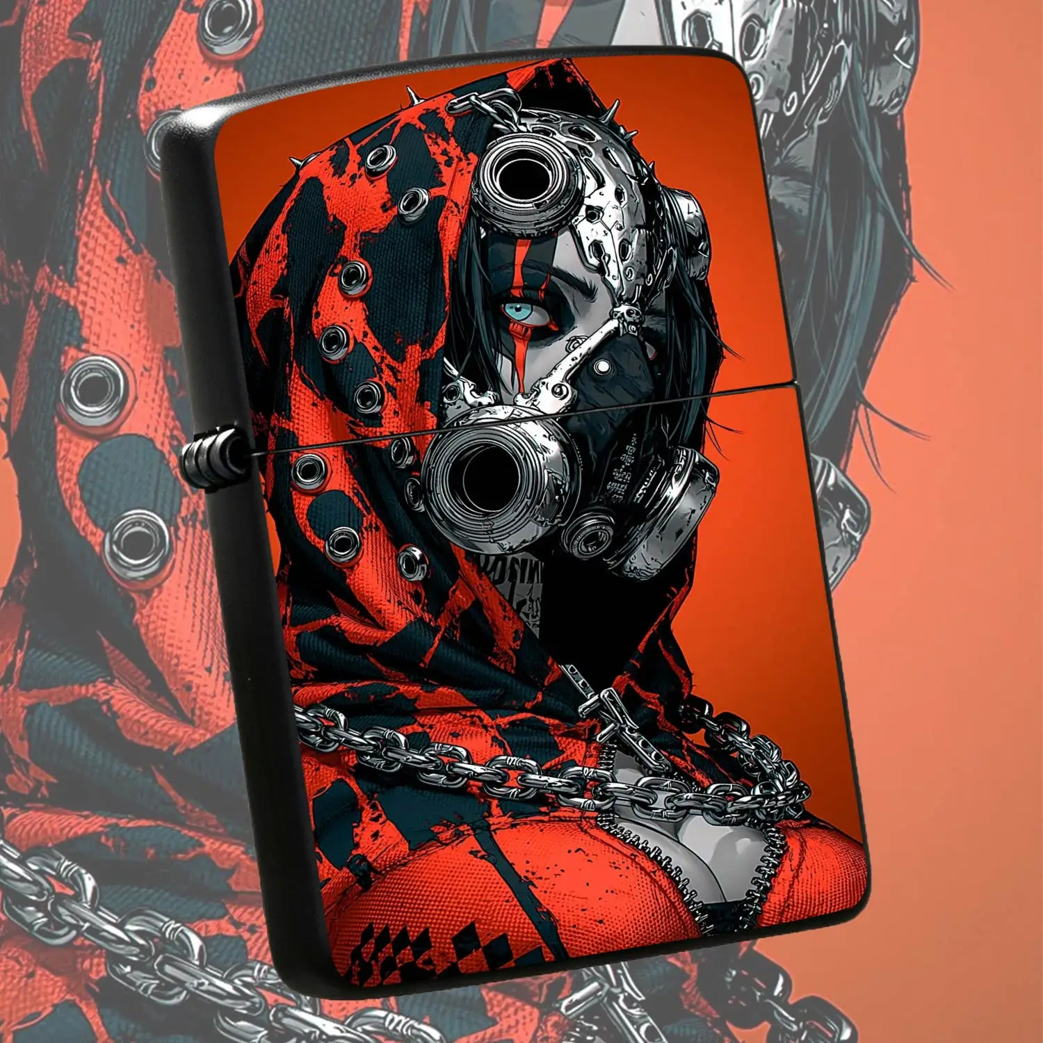Trendy Cyber Mechanical Mask Figure Printed Lighter, Cool Functional Stylish Creative Accessory, Portable Daily Use Ignition Tool, Unique Niche Gift For Friends, Suitable For Multiple Scenes, High Sense Decorative Ornament A Humorous And In
