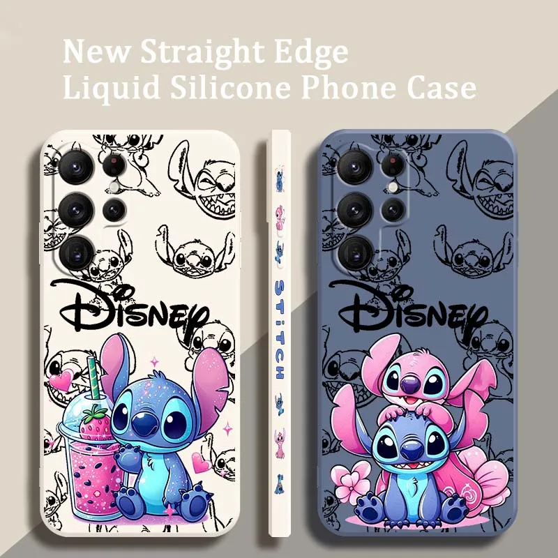 

Disney Stitch Anime Phone Case For Samsung Galaxy S25 S24 S23 S22 S21 S20 Ultra Plus FE 5G Liquid Left Rope Cover
