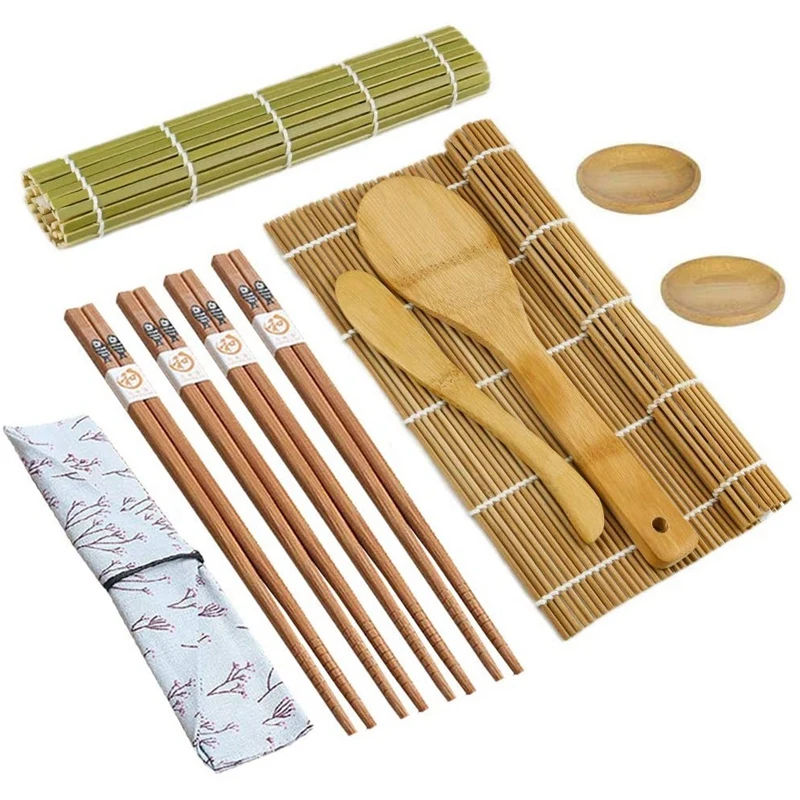 Sushi Making Kit 11 PCS Bamboo Sushi Rolling Mat With Bag Suitbale Beginner And Experienced