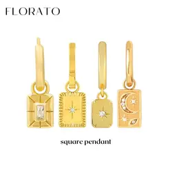 925 Sterling Silver Ear Needle Square Brand Pendant Zircon Hoop Earrings For Women Vintage Punk Earrings Fashion Party Jewelry
