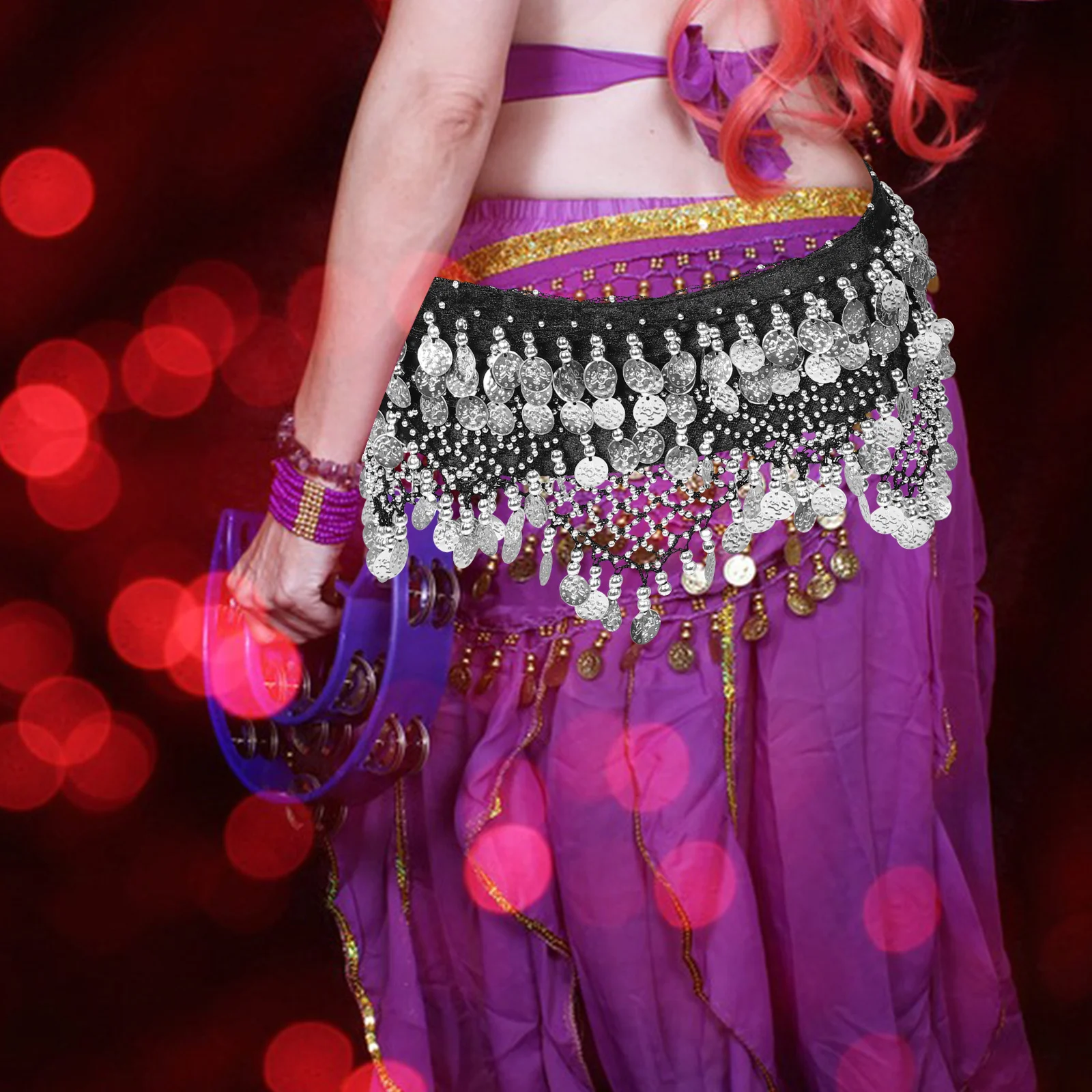 

Ручной работы для танца живота, поясная цепочка, набедренный шарф, пояс с кисточками и блестками для женщин, танцевальное представление, фестивальный костюм, аксессуар