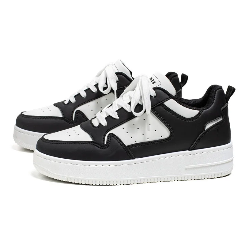 Low-Top Sneakers Classic Leather Panel Casual Shoes Non-slip Thick Sole Breathable Lace-up Fashion Footwear Streetwear Parties
