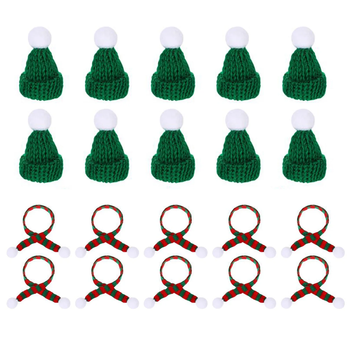 20Pcs Mini Santa Hats Christmas Scarf Wine Bottle Decors Tiny Hats Scarves Crafts Mini Wool Cap Small Scarf Doll