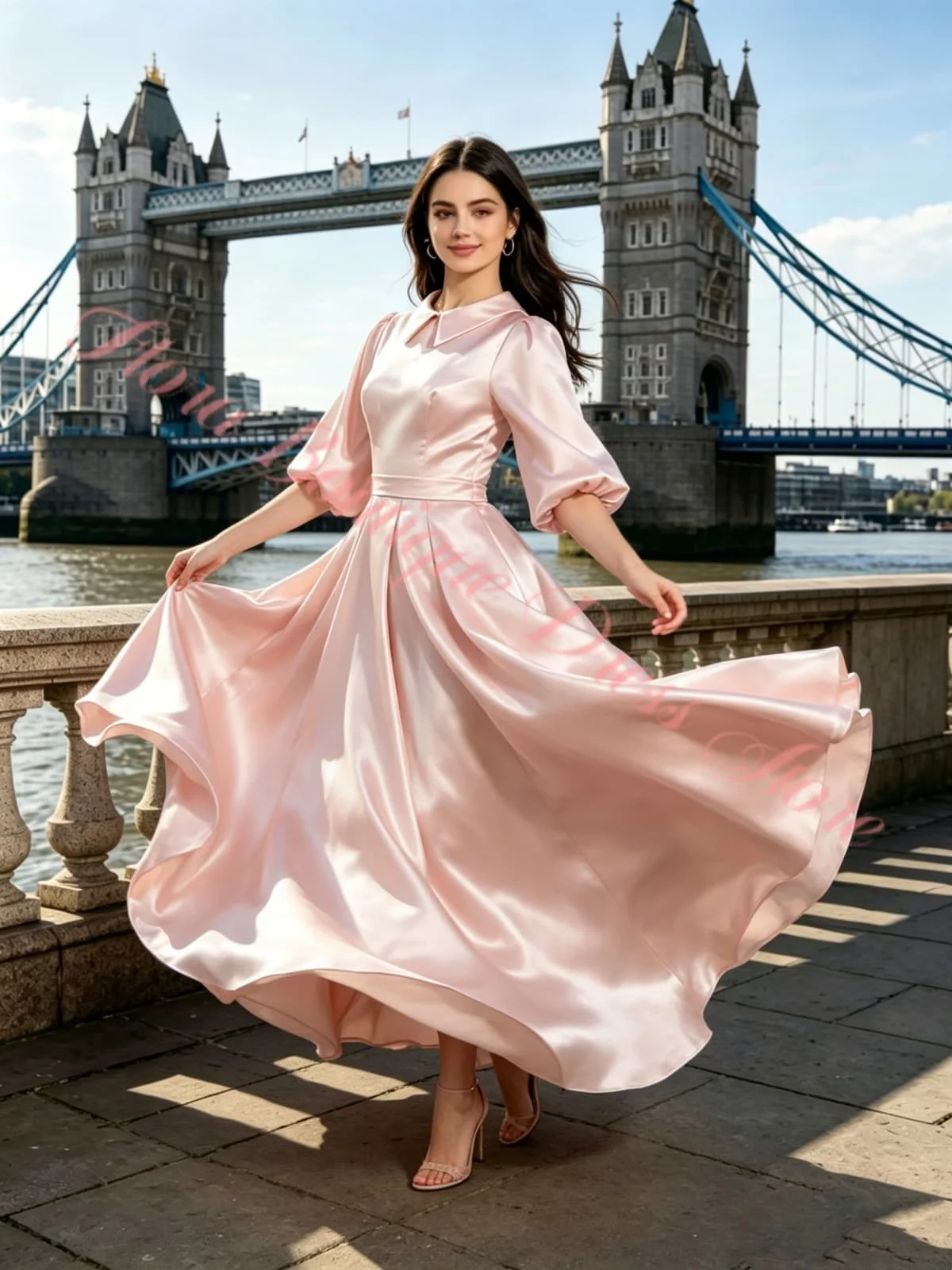 Elegant Aline Pleated Satin Girl Gown of the Bride Dress for Wedding Shirt Collar Balloon Sleeves Evening Communion Dress Custom