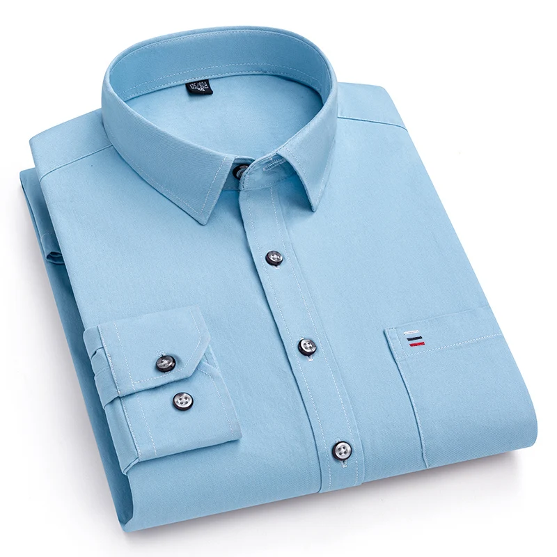 

Мужские рубашки из 100% чистого хлопка с длинными рукавами, однотонные, мягкие, повседневные рубашки обычного кроя, с карманами, социальная блузка, мужская одежда 6XL 7XL