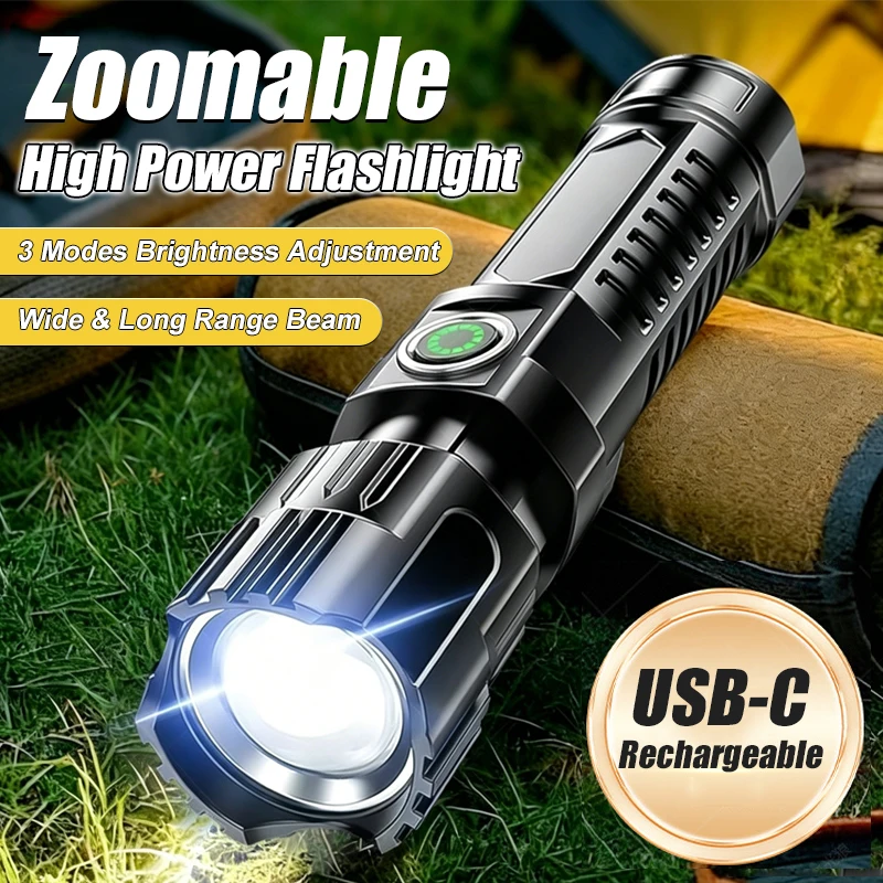 2000LM Ultra Bright P50 LED Flashlight Tactical EDC Emergency Spotlight Telescopic ZoomHandheld Torch w/ 14500/18650 Battery