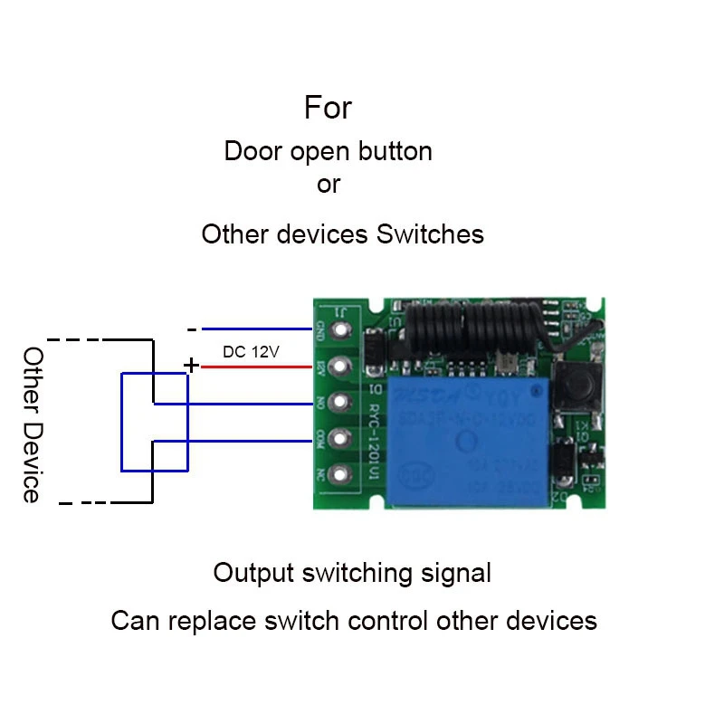 Universal ความถี่วิทยุรีโมทคอนโทรลไร้สายสวิตช์ DC 12V 1 ช่องโมดูลอิเล็กทรอนิกส์โรงรถล็อคประตู