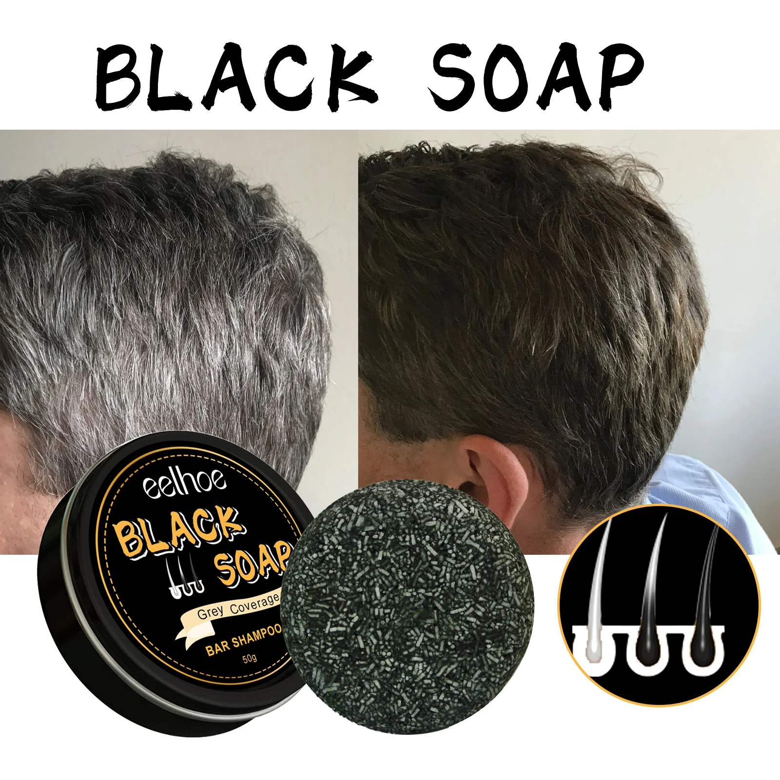 White to Black Hair Soap Effectively Remove White Hair Repair Damaged Hair Follicle Restore Natural Color Anti Gray Hair Shampoo