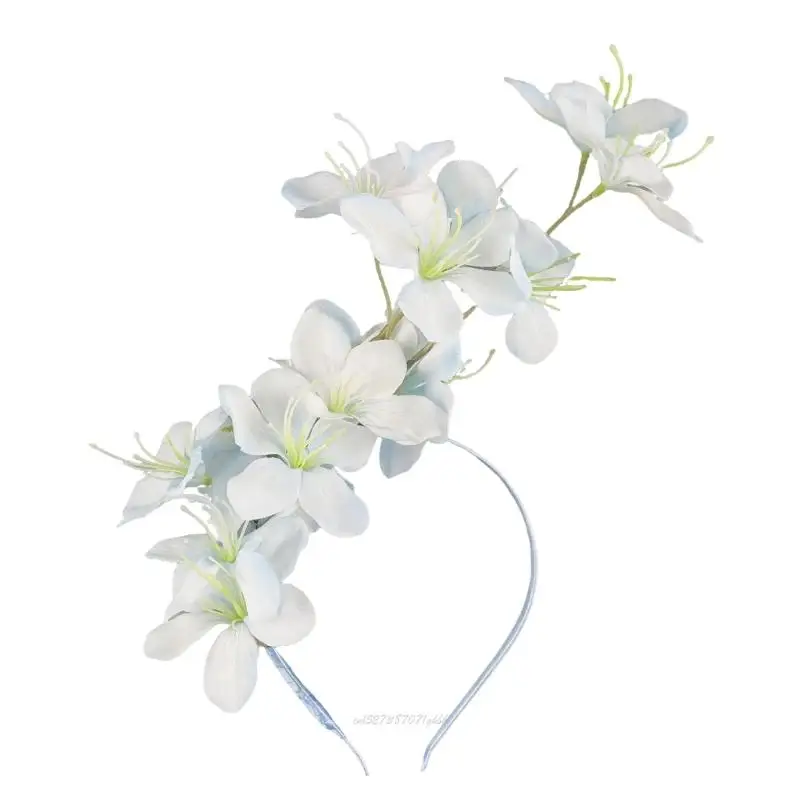 X5XA Fashionable Spring Headband Elastic Band Artificial Jasmine Blooms Decoration