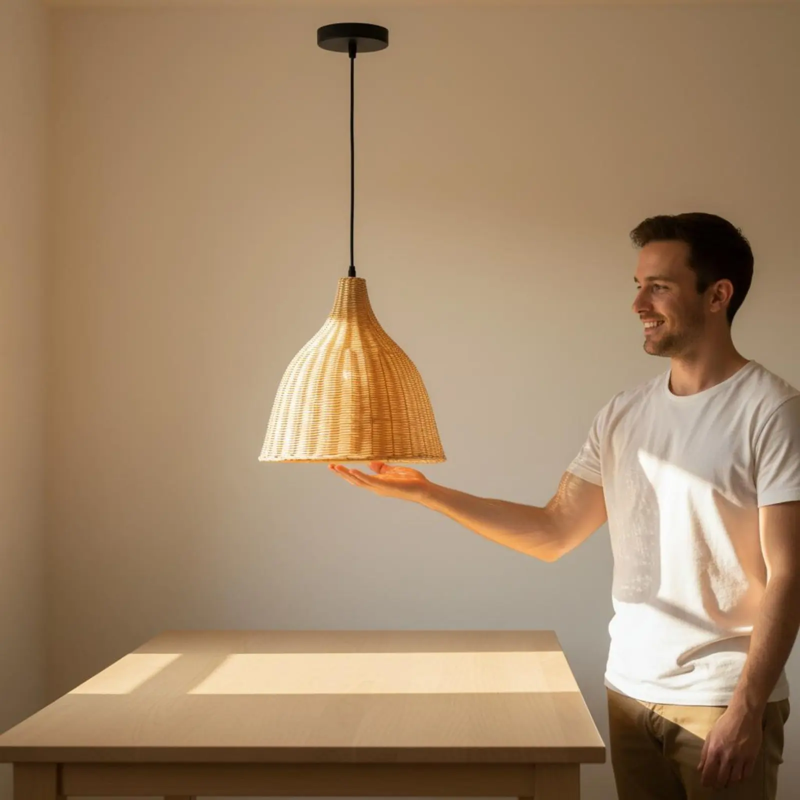 Lámpara de bambú diseño rústica para luz en hogares con gatos y perros