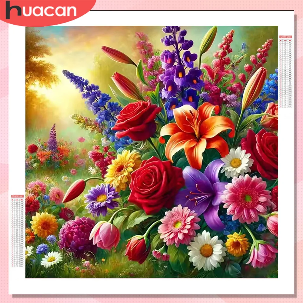HUACAN 5D Diy Diamond Painting Lily Rose Flower Home Art Cra