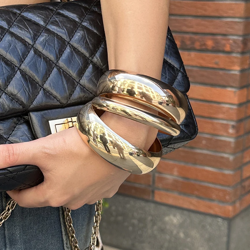 PuRui 3Pcs/Set Punk Smooth Chunky Wide Bangles Women Fashion Statement Heavy Metal Big Bracelet Wedding Jewelry Accessories