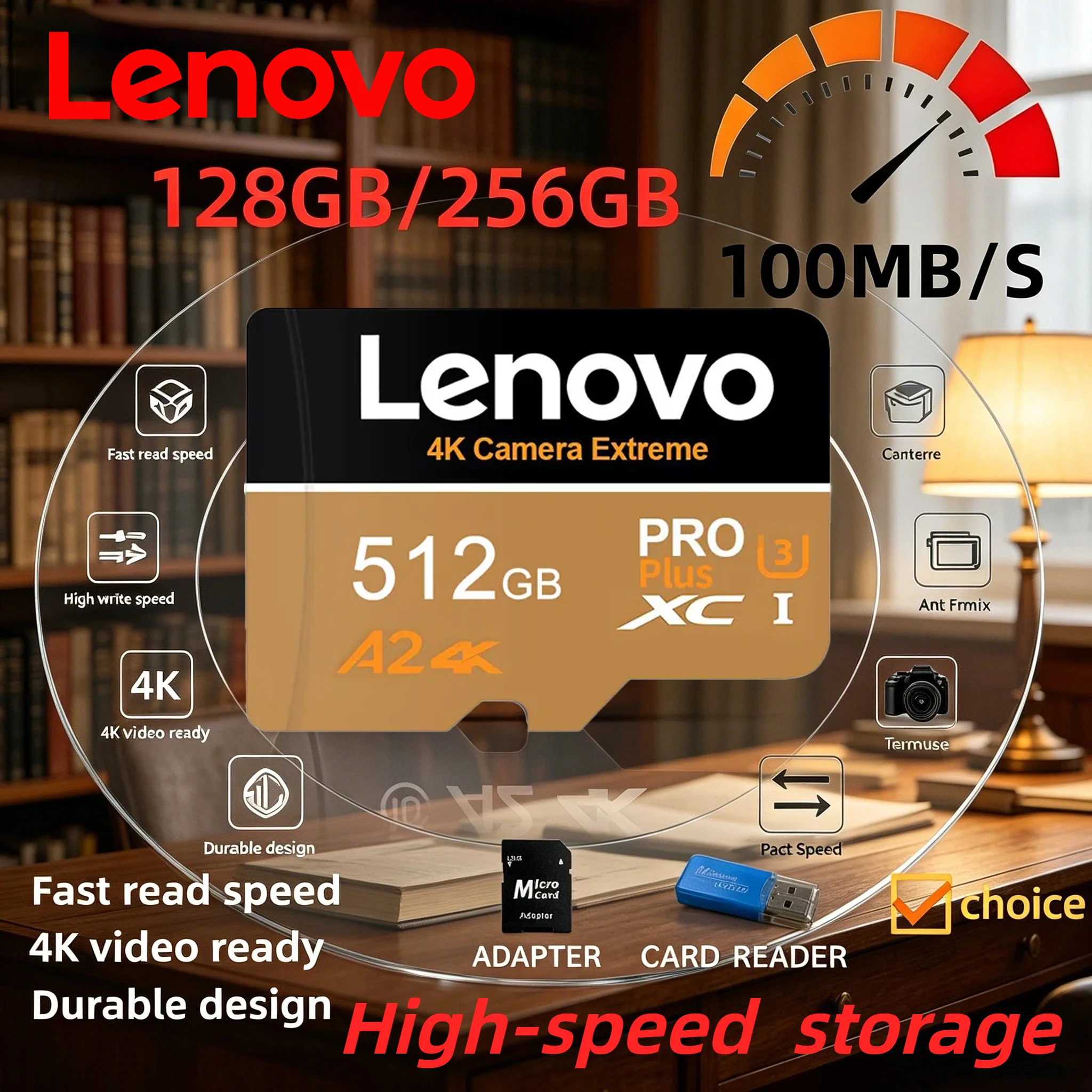 Lenovo High-Speed Micro TF SD Card 512GB Support 4K Ultra HD 128GB 64GB Flash Memory Card for 360° Video Cameras Car Accessories