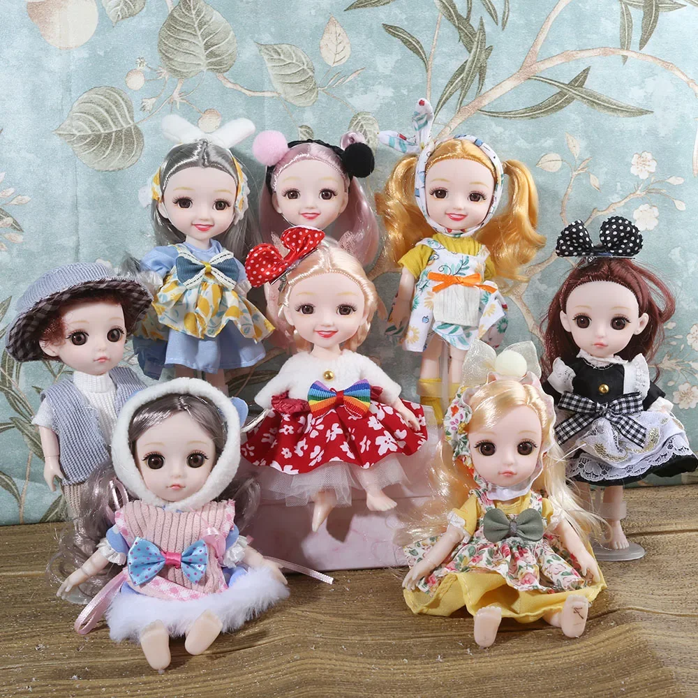 cute face 16cm BJD Doll 13 Jointed Dolls Cute Angry Wink Face Short Hair Doll with Shoes Nude Body for Girls DIY Toys